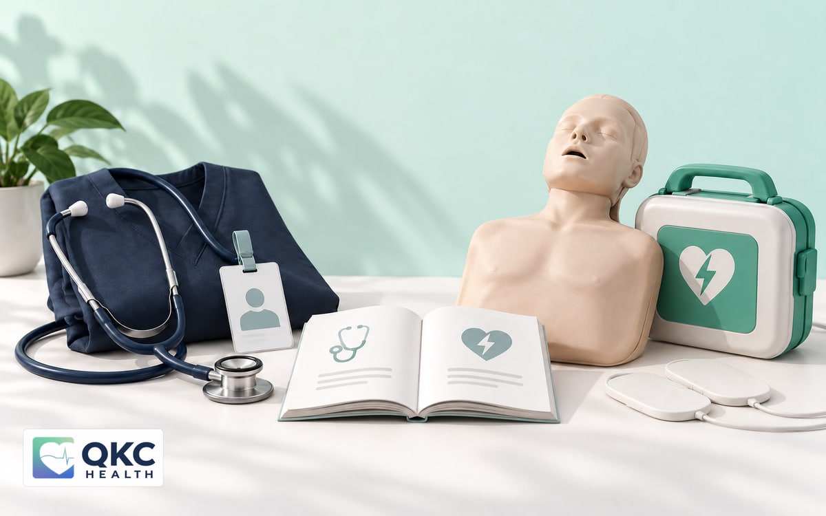 Two coordinated training kits representing healthcare BLS and community CPR education.